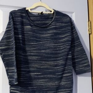 Talbots Navy and White Space-Dyed Scoop Neck Sweater